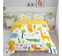 Couette 140x200 Enfant, Animal Forêt Jaune Couette Imprimée Duvet 1 Personne Couette Legere Chaude 4 Saisons, Girafe Lion Douce Réversible Edredon et 2 Taie d'oreiller 65x65 cm