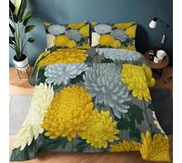 Couette 140x200 Enfant Chrysanthème Jaune Couette sans Housse Lavable Rétro 1 Personne Imprimée Édredon Chaude, Décoration - Edredon Microfibre Douce, 2 Taies d'oreiller 65x65 YUa1191