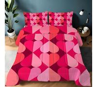 Couette 140x200 Enfant Cœur géométrique Couette sans Housse Lavable Bordeaux 1 Personne Imprimée Édredon Chaude, Décoration - Edredon Microfibre Douce, 2 Taies d'oreiller 65x65 YUb255