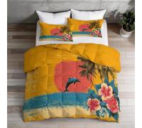 Couette 140x200 Enfant Dauphin Couette sans Housse Lavable Jaune 1 Personne Imprimée Édredon Chaude, Décoration - Edredon Microfibre Douce, 2 Taies d'oreiller 65x65 YUe1803