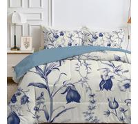 Couette 140x200 Fleurs Bleues, Couette Imprimée 1 Personne pour Lit 90x190 cm, Couette Blanc Réversible sans Housse, Lavable en Machine, Couette 4 Saisons Légère Chaud avec 1 Taie d'oreiller, C158