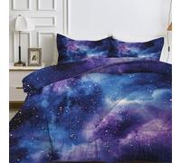 Couette 140x200 Galaxie, Couette Imprimée Univers Espace Couette 4 Saisons Couette 1 Personne, Edredon Bleu Violet Ciel Étoiles avec 1 Taie d'oreiller 65x65, Réversible Couette sans Housse, G&5