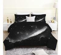 Couette 140x200 Noir, Couette Imprimée Galaxie Grise pour 1 Personne, Couette 4 Saisons Legere Chaude, Couette sans Housse Réversible Douce Lavable, Couette Anti-acariens avec 1 Taie d'oreiller