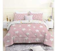 Couette 140x200 Rose, Couette Imprimée Étoiles de Couleur pour 1 Personne, Couette 4 Saisons Legere Chaude, Couette sans Housse Réversible Douce Lavable, Couette Anti-acariens avec 1 Taie d'oreiller