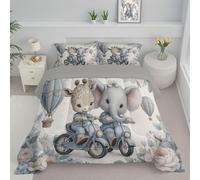 Couette 140x200cm 4 Saisons, Dessins Animés Animaux Éléphants Girafes Fleurs Couettes en Microfibre, Couette 1 Personnes pour Adulte Enfant,Chaude Couettes Set avec 1 Taie d'oreiller 65x65cm