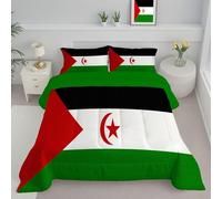 Couette 140X200Cm 4 Saisons Vert Blanc, Couette Légère Microfibre Pour Lit 1 Personnes Drapeau Du Sahara Occidental, Hypoallergénique Edredon Chaude Imprimée Rayures Élégantes Garnissage 200G/M²