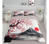 Couette 140x200cm pour lit 1 Personne - Edredon Légère Sakura Soleil Rouge Édredon Super Douce Peinture De Paysage À L'Aquarelle avec Taies d'oreiller Chaud Légère Garnissage Toutes Les Saisons, Gris