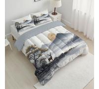 Couette 140x200cm Simplicité Montagnes Edredon Chine Peinture À L'Encre Lac Couette pour 1 Personnes, Microfibre Soft Couettes 4 Saisons avec 1 Taie d'oreiller 65x65, Couettes sans Housse Gris