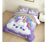 Couette 155 x 220 cm Licorne Rainbow Colors 4 Saisons Imprimée Violet Douce et Confortable, Édredon 1 Personne Lavable en Machine