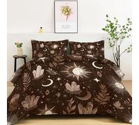 Couette 155 x 220 cm Motifs Tatouage Fantastiques Célestes Couette Couverture Respirante et Super Douce pour 4 Saisons avec 2 Taies d'oreiller, Couture en U Premium, pour Suite Matrimoniale, Brun Café