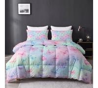 Couette 155 x 220 cm Violet Enfant Couette 4 Saisons, Dégradé Aquarelle Animal Papillon Tempérée Couette sans Housse, Ciel Étoilé Onirique Edredon Anti Allergie pour Lit 2 Personne Microfibre