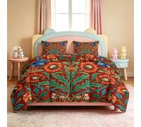 Couette 160 x 200 cm Plante Fleurs Feuilles 4 Saisons Couettes, William Morris Couettes Imprimée 2 Personnes avec 2 Taie d'oreiller 65x65, Réversible Couette sans Housse