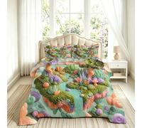 Couette 160x200 Imprimée Plantez des Fleurs Réversible 1 Personne 4 Saisons | Couette sans Housse îles Flottantes Colorées Couverture Lavable Douce avec 2 Taie d'oreiller