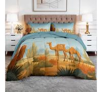 Couette 160x200cm Cactus Chameau du Désert Couette sans Housse 4 Saisons, Couettes Imprimée Réversible Ultra Douce pour Enfant Adulte Chambre Decoration, Lavable Machine