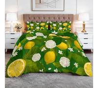 Couette 160x200cm Fruit Citron Feuilles Couette sans Housse 4 Saisons, Couettes Imprimée Réversible Ultra Douce pour Enfant Adulte Chambre Decoration, Lavable Machine