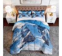 Couette 180 x 200 cm Style Moderne Montagnes Enneigées Et Ciels Bleus - Réversible, Couette 4 Saisons Paysage Naturel Lavable 2 Personnes, Édredon sans Housse Doux avec 2 Taies d'oreiller 65 x 65 cm