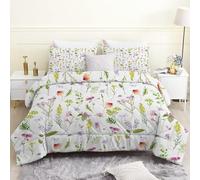 Couette 180x220 Imprimée Floral D'Été Couette 4 Saisons Feuilles Vertes Couette sans Housse Couette 1 Personne en Microfibre, Couette Réversible Ultra Douce Lavable en Machine