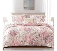 Couette 180x220 Imprimée Motif Patchwork, Couette Couleur Rose Decoration en Microfibre Soft Chaude Douce Couette 4 Saisons pour 2 Personnes, Edredon Réversible Couette et 2 Taie d'oreiller 65x65 cm