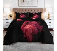 Couette 200 x 200 cm 4 Saisons, Couette sans Housse Réversible Imprimée Moderne Minimaliste Animaux Flamant rose, Édredon pour Femmes Adultes Tendance Lavable en Machine Noir et 2 Taie d'oreiller