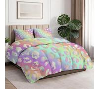 Couette 200 x 200 cm 4 Saisons Douce, Légère et Lavable Moderne À La Mode | Couette Abstrait Dégradé Imprimé Léopard Imprimée Réversible 2 Personnes, Coloré Très Chaude Couettes avec 2 Taies d'Oreiller