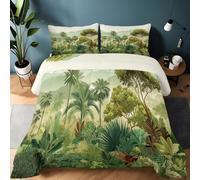 Couette 200 x 200 cm Couette imprimée Paysage De Forêt Tropicale Humide Palmiers 3 Pièces - Édredon et 2 Taies d'oreiller - Édredon Toutes Saisons Lavable en Machine Pour Garçons et filles, Vert