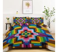 Couette 200 x 200 cm Édredon Imprimée Motifs Abstraits Géométriques Blocs De Couleur Réversible - Couette sans Housse pour 4 Saisons - Édredon Douce Et Taies d'oreiller 65X65 Cm, Couleur