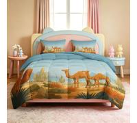 Couette 200 x 200 cm Oasis Chameau Cactus 4 Saisons Couettes, Désert Dessin Animé Couettes Imprimée 2 Personnes avec 2 Taie d'oreiller 65x65, Réversible Couette sans Housse