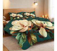 Couette 200 x 200 cm Plantes Fleurs Feuilles Magnolia Blanc - Réversible, Couette 4 Saisons Peinture À L'Huile Lavable 2 Personnes, Édredon sans Housse Doux avec 2 Taies d'oreiller 65 x 65 cm