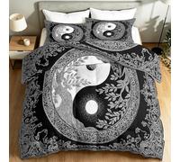 Couette 200 x 200 cm pour Lit 2 Personnes, 400GSM Douce Respirante Couverture pour Mi-Saison - Chinois Symbole Yin-Yang Plante Arbre De Vie Couette pour Adultes, Enfants et Adolescents, Gris
