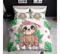 Couette 200 x 200 cm Rose Enfant Couette 4 Saisons, Aquarelle Rose Animal Paresseux Tempérée Couette sans Housse, Illustration Dessin Animé Edredon Anti Allergie pour Lit 2 Personne Microfibre