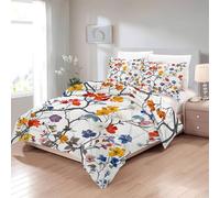 Couette 200x200 4 Saisons Fleur Imprimée Aquarelle, 2 Personnes Motif Floral, Lavable Sans Housse, Edredon Réversible Avec 2 Taies d'Oreiller U-379