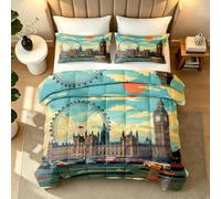 Couette 200x200 4 Saisons Londres Ville Monument Couette Imprimée Réversible Vintage Architecture Sans Housse Duvet 1 Personne Édredon legere Chaude Lavable en Machine et 2 Taies d'oreiller1y1498