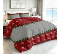 Couette 200x200 cm 4 Saisons Flocon De Noël Rayures Imprimée, Réversible | Couette Imprimée Motif Fair Isle Chevron Couettes sans Housse 2 Personnes Microfibre Douce, Lavable, 2 Taies d'oreiller