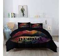 Couette 200x200 cm 4 Saisons Motif Lèvres Et Typographie, 2 Personnes Réversible Imprimée avec 2 Taies d'oreiller pour Decoration Chambre, Jeunes Adultes, Multicolore