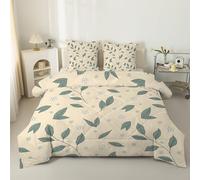 Couette 200x200 cm Bohème - Couette Imprimée 200x220 Tempérée 4 Saisons Réversible Légère, Sans Housse Feuilles vertes Impressions brunes - Edredon Duvet 2 Personnes avec 2 Taies d'Oreiller S248