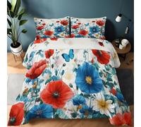 Couette 200x200 Imprimée Aquarelle Coquelicot Marguerite Papillon, 4 Saisons Couette 2 Personnes Réversible sans Housse - Chaude Anti-acariens Douce et Confortable Couverture Quilting Multicolore