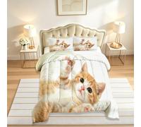 Couette 200x200 Imprimée Chats Réversible 2 Personnes 4 Saisons | Couette sans Housse Animaux Mignons Couette Lavable Douce avec 2 Taie d'oreiller