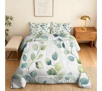 Couette 200x200 Imprimée Eucalyptus Vert - 4 Saisons, Couette 2 Personnes Feuillage Botanique, 2 Taies d'oreiller 65x65, Décoration - Edredon Microfibre Douce sans Housse #r371