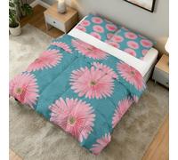 Couette 200x200 Imprimée Fleur Rose - 4 Saisons, Couette 2 Personnes Floral Turquoise, 2 Taies d'oreiller 65x65, Décoration - Edredon Microfibre Douce sans Housse #w426
