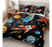 Couette 200x200 Imprimée Réversible Fusée Dessin Animé Duvet 2 Personnes | Planète Espace Douce Couette sans Housse Lavable, Decoration Édredon 4 Saisons avec 2 Taie d'oreiller 5a153