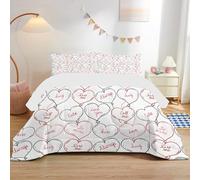 Couette 200x200 Motifs de cœurs, Couette Imprimée Imprimé lettre Douce et Respirante, Duvet 2 Personnes Microfibre, Edredon sans Housse Lavable 4 Saisons avec 2 Taies D’oreiller 65x65cmAcd252