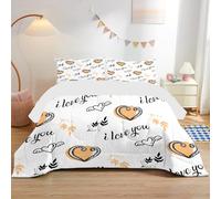 Couette 200x200 Motifs de cœurs, Couette Imprimée Imprimé lettre Douce et Respirante, Duvet 2 Personnes Microfibre, Edredon sans Housse Lavable 4 Saisons avec 2 Taies D’oreiller 65x65cmAcd250