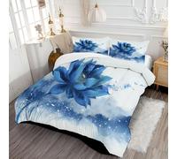 Couette 200x200cm 4 Saisons Couette Imprimée Lotus Bleu Abstrait Parure de lit Aquarelle De Montagne Enneigée pour lit 2 Personnes Edredon Légère, sans Housse, avec 2 Taies d'oreiller 65x65 cm, Bleu