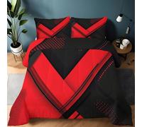 Couette 200x200cm avec Moderne Géométrique Blocs De Couleur Imprimée, Abstrait Couette 4 Saisons en Microfibre pour Lit 2 Personnes, Couettes Réversible Ultra Douce Lavable en Machine, Noir Rouge