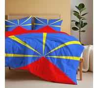 Couette 200x200cm, Couette Imprimée Drapeau L'Île Réunion pour 4 Saisons Edredon Culture Traditionnelle Legere pour lit 2 Personnes, Réversible Edredon Sans Houss et 2 Taies d'oreiller, Indigo