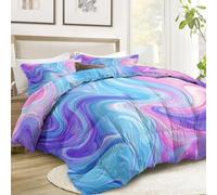 Couette 200x200cm Marbre Rose Violet Tourbillon Abstrait, Réversible Couette Multicolore 4 Saisons en Microfibre Legere et Chaud, Edredon pour Lit 1 Personnes avec 2 Taies d'oreiller 65x65 cm