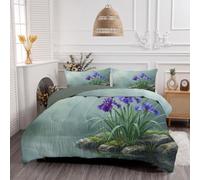 Couette 200x200cm Rochers Iris Couette Imprimée 4 Saisons Pour 2 Personnes | Couettes Réversible Sans Housse Plans D'Eau Tranquilles Edredon Avec 2 Taies D'oreiller - Légère Lavable En Machine