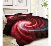 Couette 200x220 Tourbillon Rouge Psychédélique Abstrait, Couette Réversible Rouge Foncé pour 2 Personnes, Duvet 4 Saisons Legere Respirant sans Housse + 2 Taies d'oreiller - Lavable en Machine