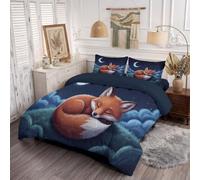 Couette 220 x 240 cm 4 Saisons Enfin les animaux Couettes 2 Personnes| Couette Imprimée avec Motif de Nuages en croissant de renard Couettes sans Housse en Lavable en Machine et 2 Taie d'oreiller