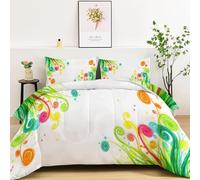 Couette 220 x 240 cm 4 Saisons Minimaliste Tourbillon Plante Couettes Réversible sans Housse Lavable en Machine Légère avec 2 Taies d'oreiller (65 x 65 cm) Multicolore